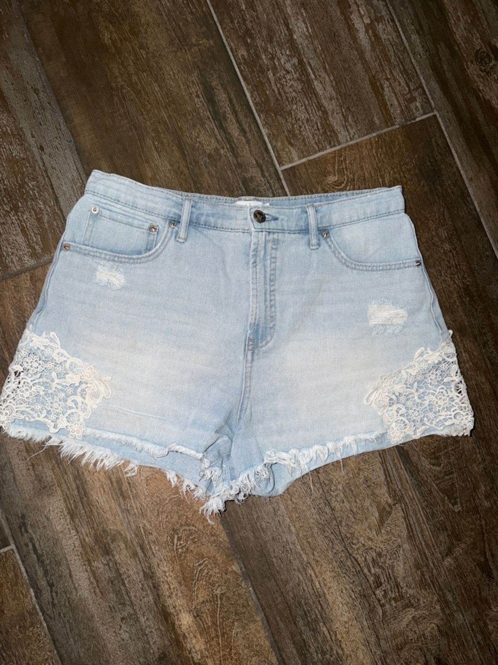 Jessica Simpson Light Blue Beloved High Waist Denim Shorts with White Lace